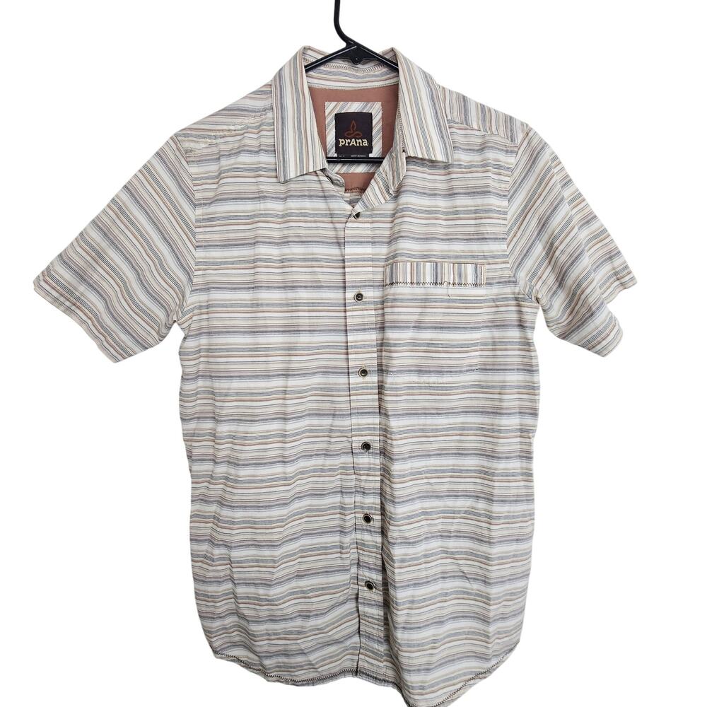Prana Mens Striped Shirt Size S Gorpcore Outdoor Hiking Skater Organic Cotton